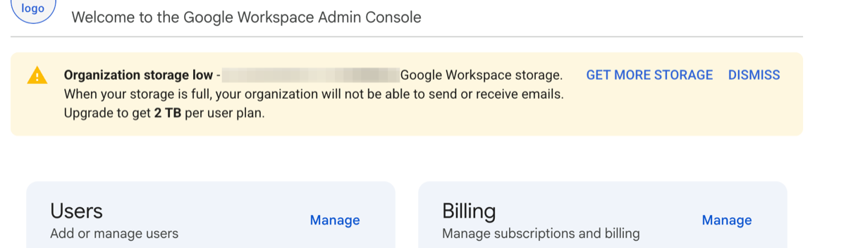 A screenshot showing that upgrading storage for one user in Google Workspace forces you to upgrade all users in the domain.